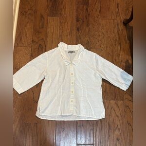 FLAX 100% Linen Button Front Top (S) White 3/4 Sleeve